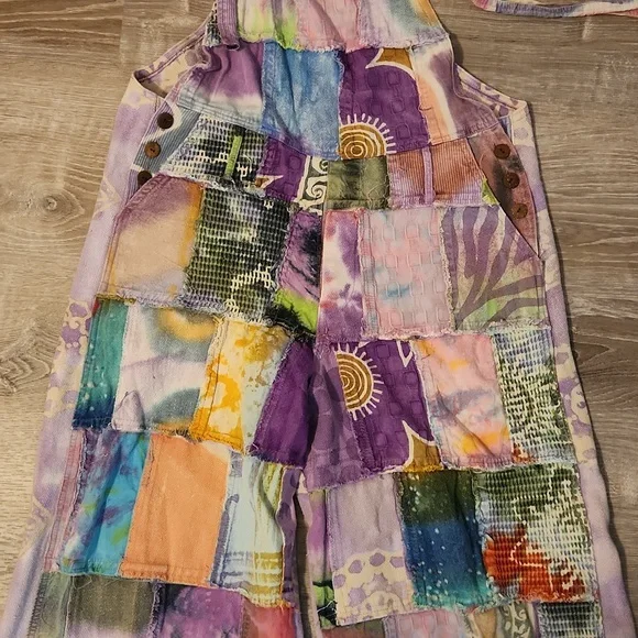 Boho Patchwork Multicolor Denim Jumpsuit/Overalls From Japan - Picture 4 of 13